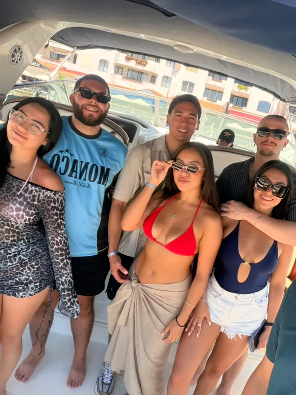 Christian and his friends on board the Sea Ray 36 at Marina Cabo San Lucas