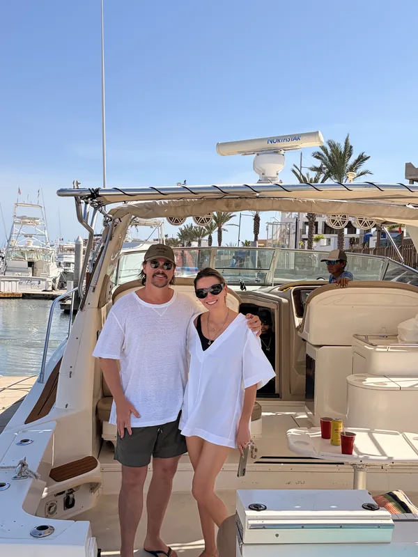 Mitch and Nelly, guests from Australia, on board the Sea Ray 36 at the marina