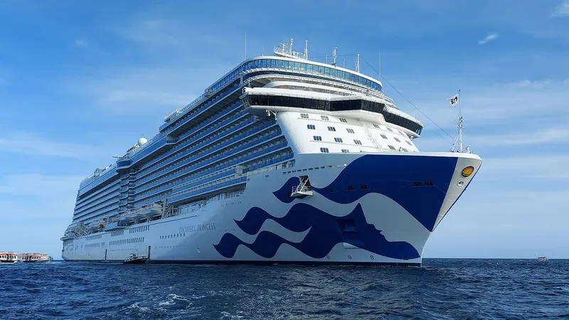 Um navio de cruzeiro ancorado na baía de Cabo San Lucas