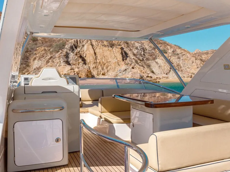 Azimut 70 flybridge lounge with teak deck