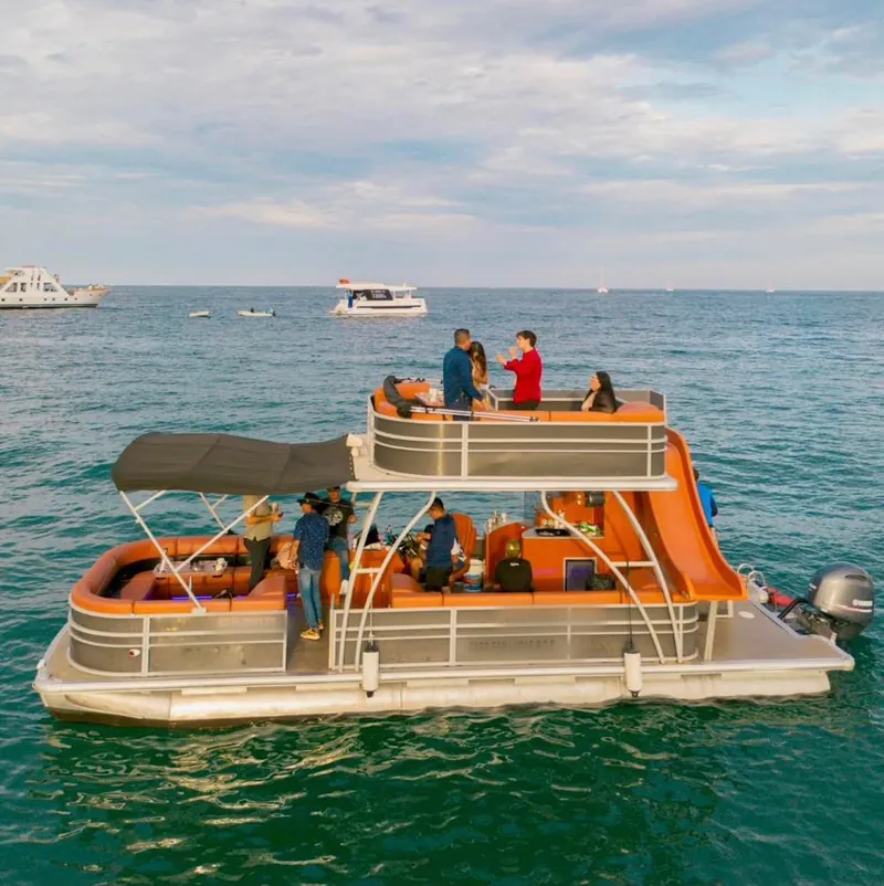 Pontoon 38 double-deck party pontoon for private charter in Cabo San Lucas