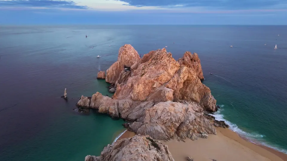 Aerial view of Land's End and Lover's Beach at dusk